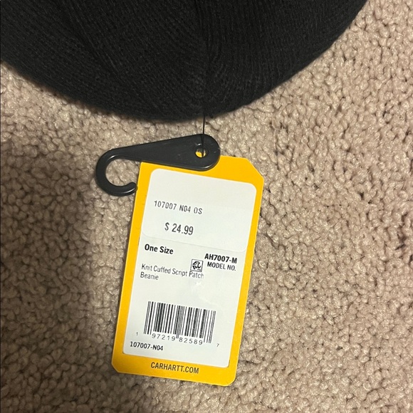 Carhartt Black Knit Hat with Orange Logo Patch - Picture 2 of 3